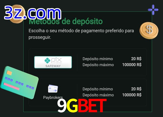 O cassino 9Gbet oferece uma grande variedade de métodos de pagamento